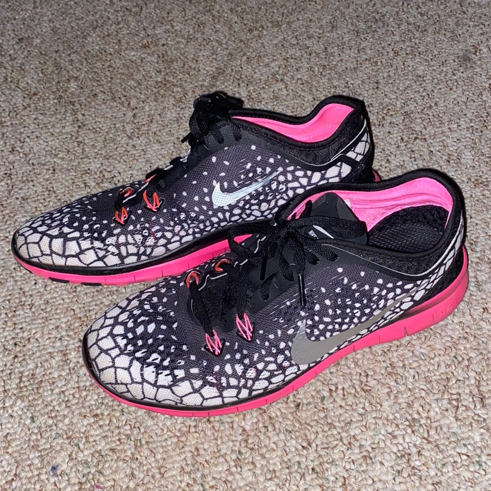 Nike Womens Free 5.0 TR Fit 704695-012 Black Pink Running Shoes Size 10